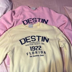 Pink and yellow destin crew necks